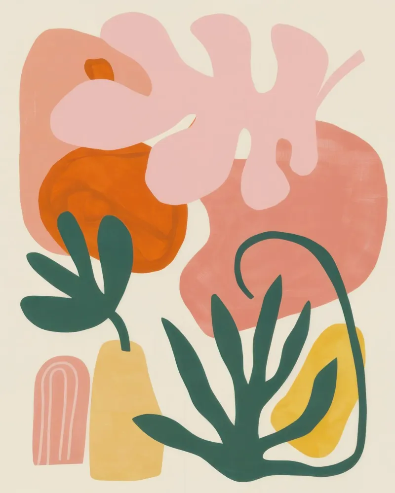 Speelse abstracte tuin canvas van Flock Reverie