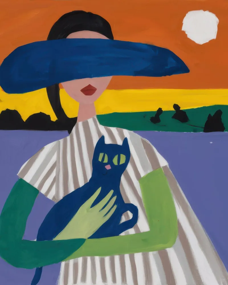 Signora con cappello e gatto carta hahnemühle da Ink Pulse