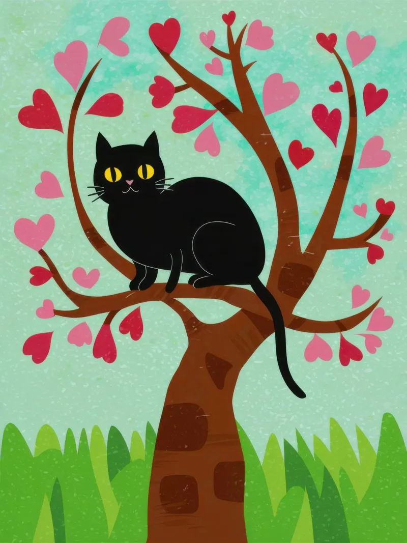 Gatto in un albero di fiori pellicola backlit da Flock Reverie