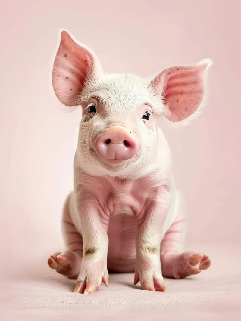 Cute piglet sits calmly against a soft pink background canvas by DesignDoodle
