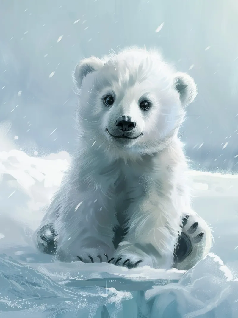 Un cucciolo di orso polare felice che gioca sul ghiaccio e sulla neve nell'Artico pellicola backlit da DesignDoodle
