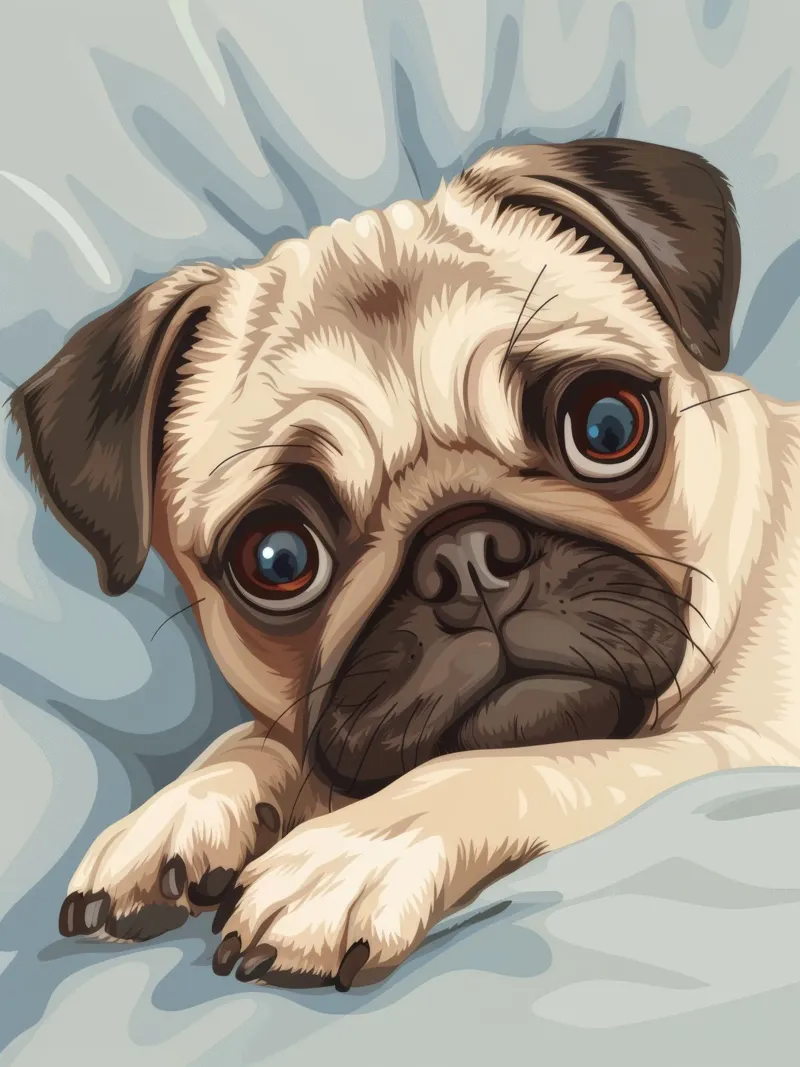 Mignon carlin se reposant sur un tissu doux avec une expression pensive hahnemühle de DesignDoodle