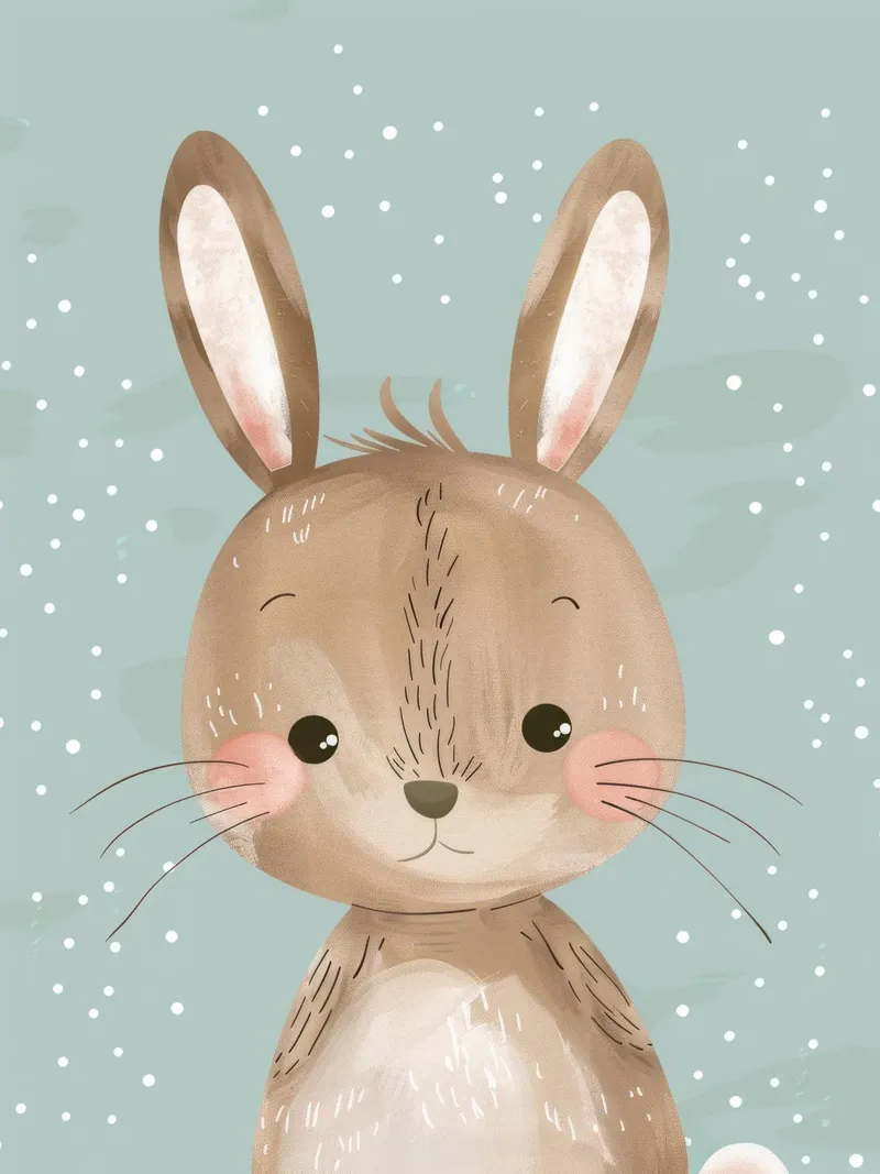 Cute rabbit character with soft features, light blue art hahnemühle by DesignDoodle