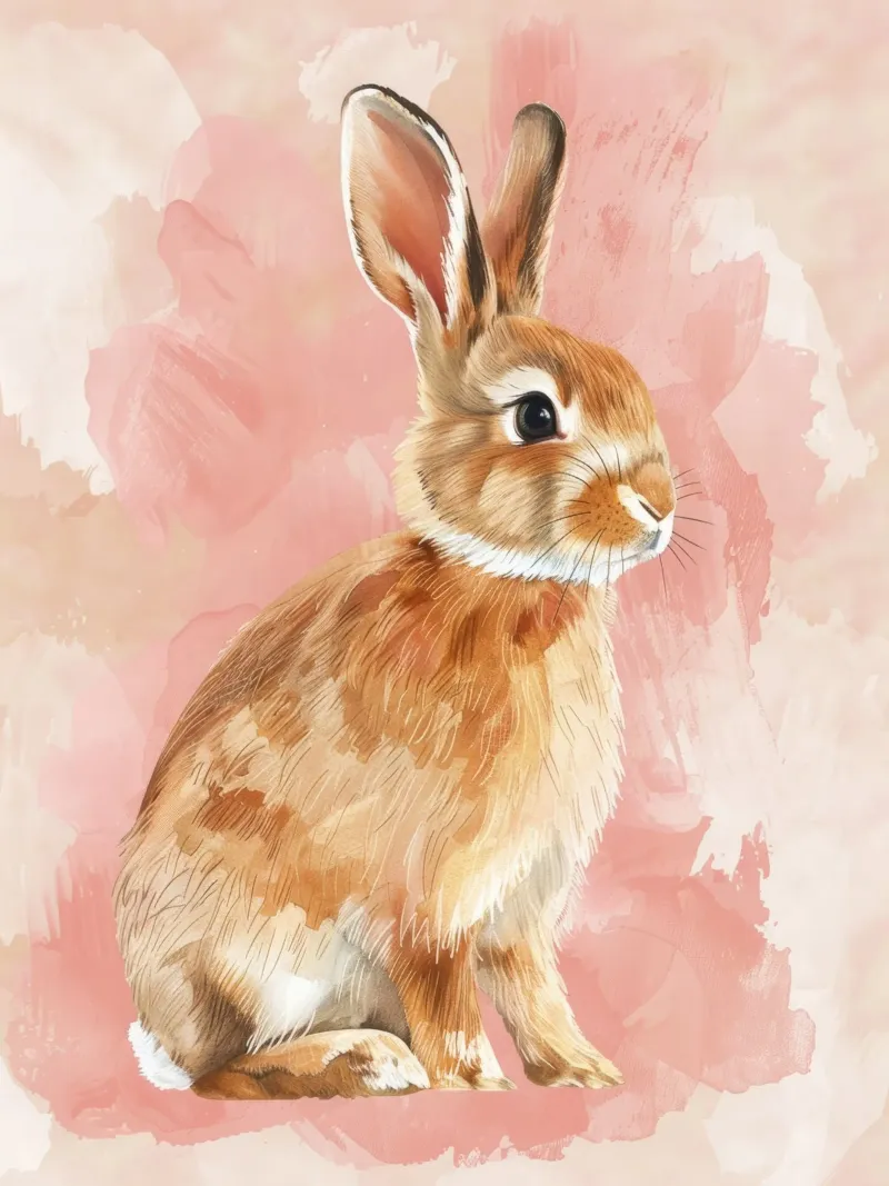 Charming depiction of a rabbit sitting against a soft pastel canvas by DesignDoodle