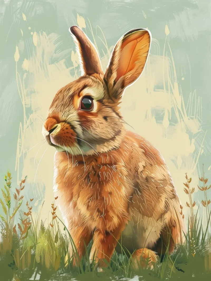 Rabbit sitting in meadow surrounded by grass and wildflower canvas by DesignDoodle