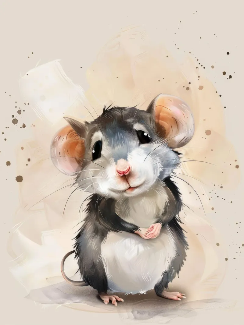 Incantevole topo dei cartoni animati con grandi orecchie, con la mano in mano carta hahnemühle da DesignDoodle