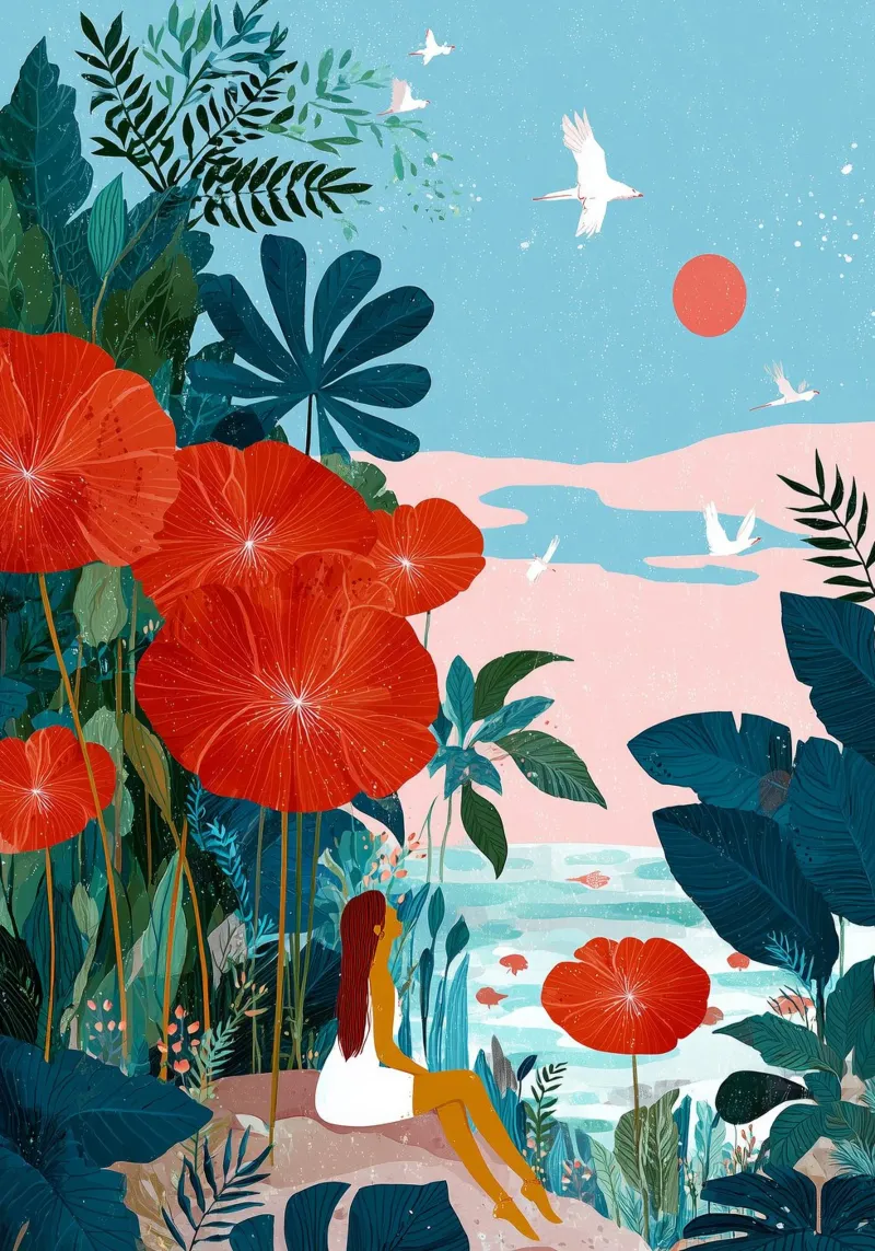 Where the Red Flowers Grow poster con telaio in alluminio da Clara August