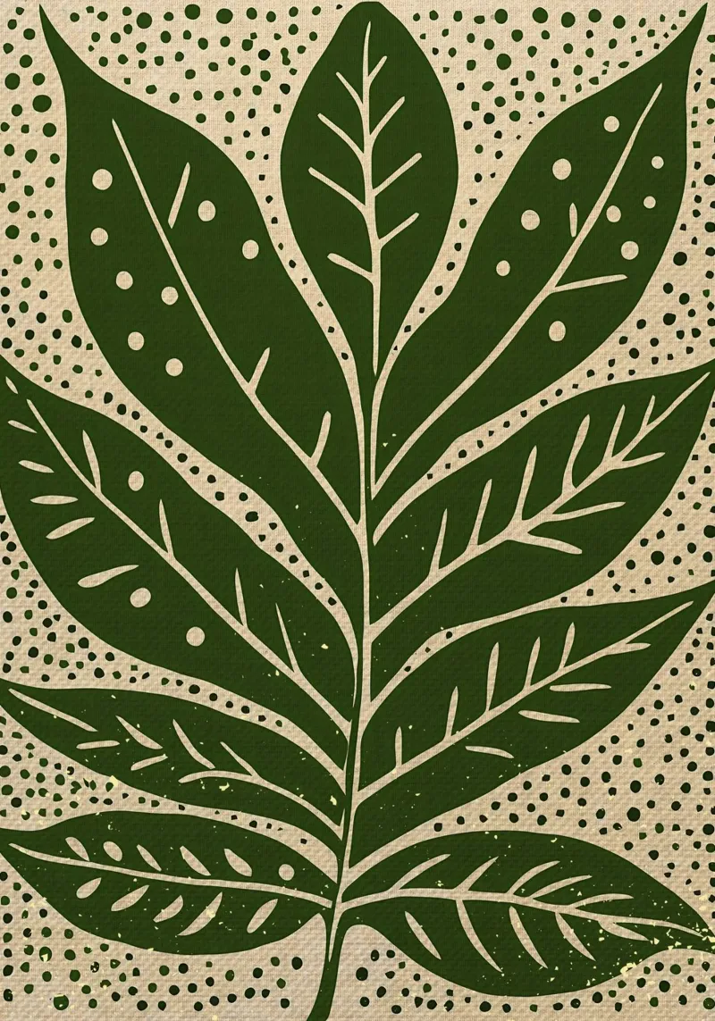 Groen groot blad en stippen hahnemühle van Providence Mbabazi Studio