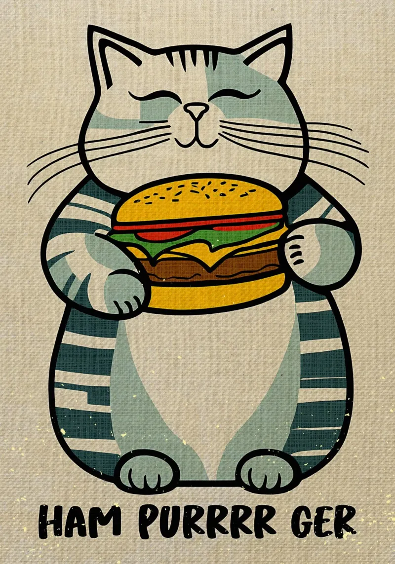 Hampurrrrger Grappige Kattenkunst canvas met Baklijst van Providence Mbabazi Studio