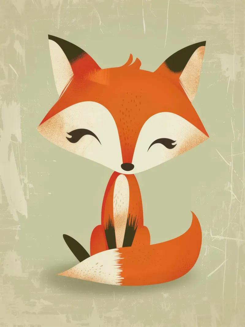 Renard mignon avec de grands yeux assis sur un fond clair hahnemühle de DesignDoodle