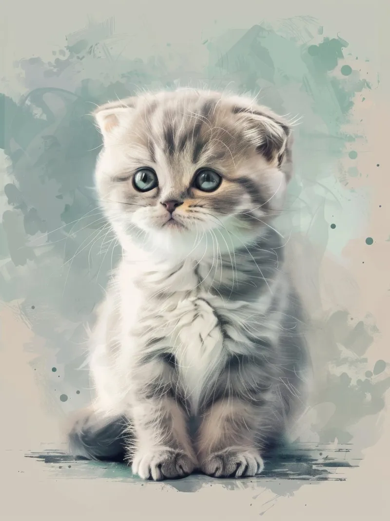 Niedliches flauschiges Kätzchen sitzt ruhig auf einer weichen Oberfläche Hahnemühle von DesignDoodle