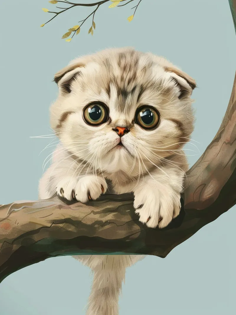 Cute kitten with glowing eyes climbing a branch in spring canvas by DesignDoodle