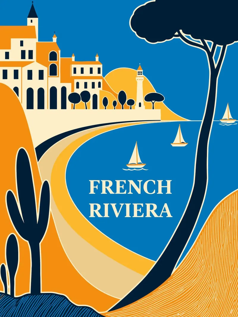 Affiche de voyage de la Côte d'Azur poster avec cadre en bois de Couleursdusud