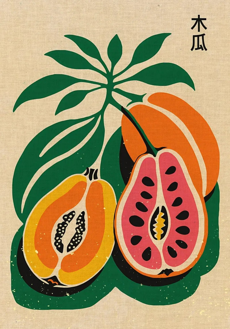 Papaya Frutto tropicale carta hahnemühle da Providence Mbabazi Studio