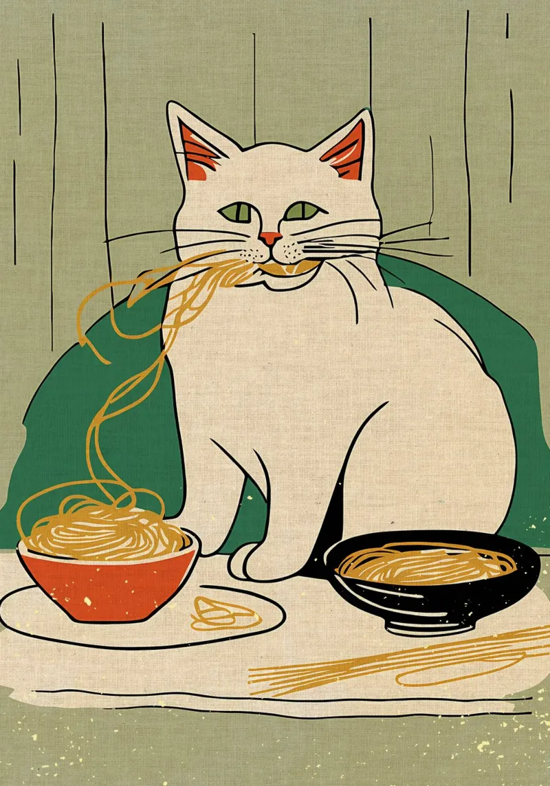 Pasta Lover Funny Cat Art pannello forex da Providence Mbabazi Studio