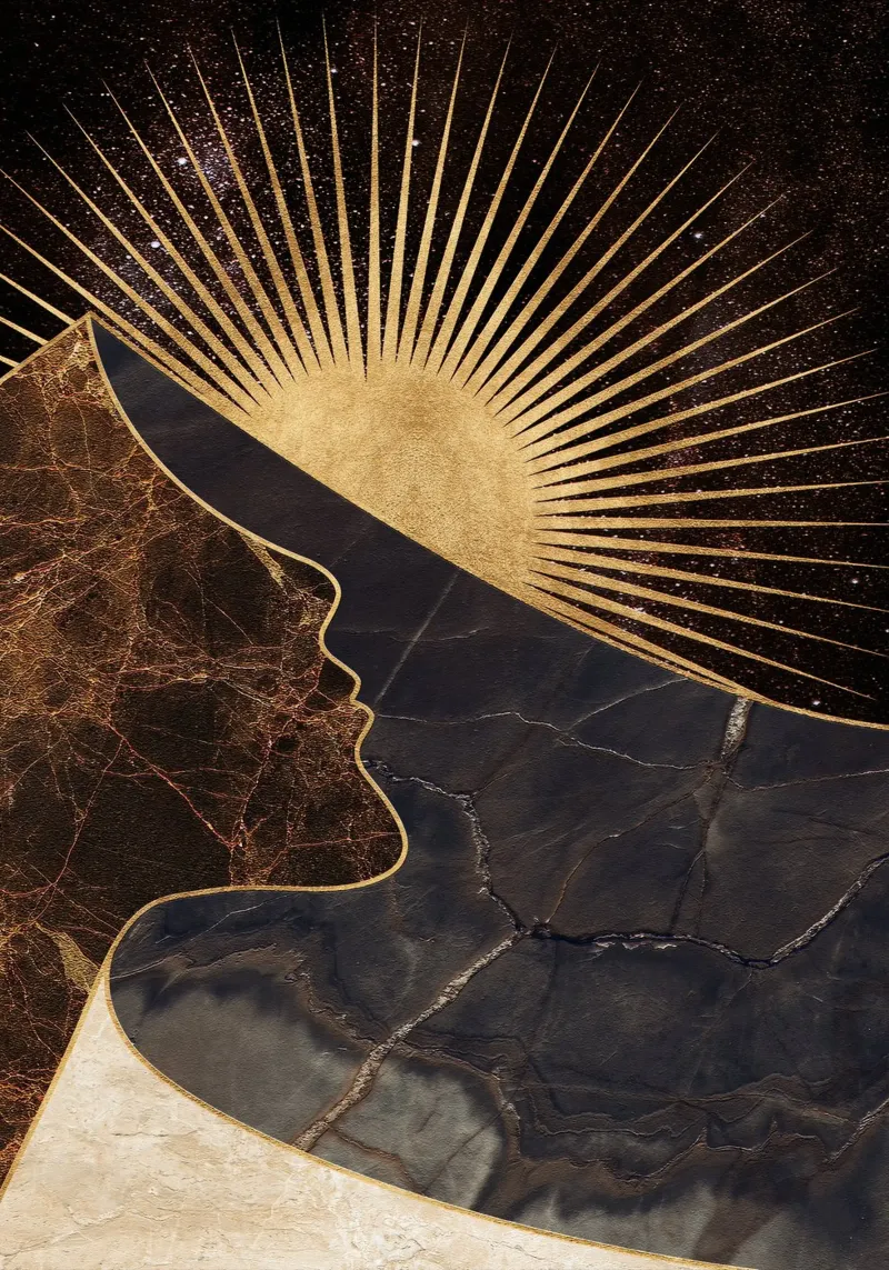 abstract surrealist landscape sun poster con telaio in alluminio da vintageshop