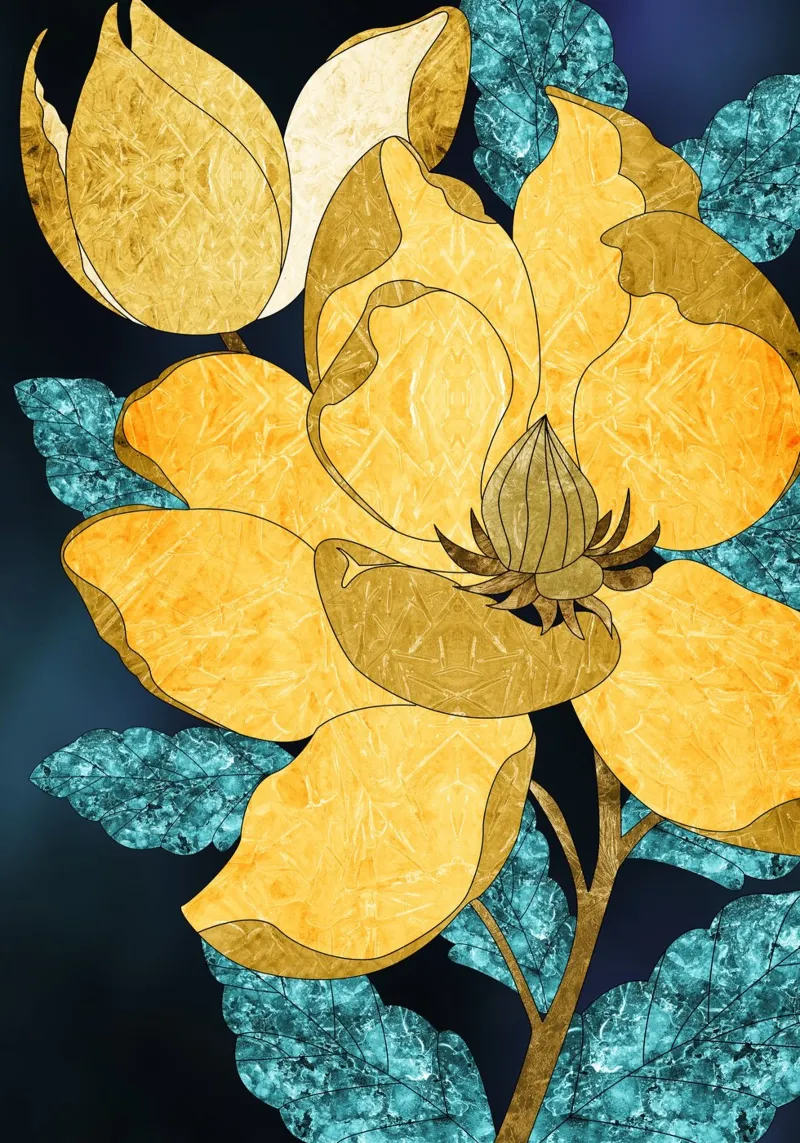 abstract surrealist yellow flower poster da vintageshop