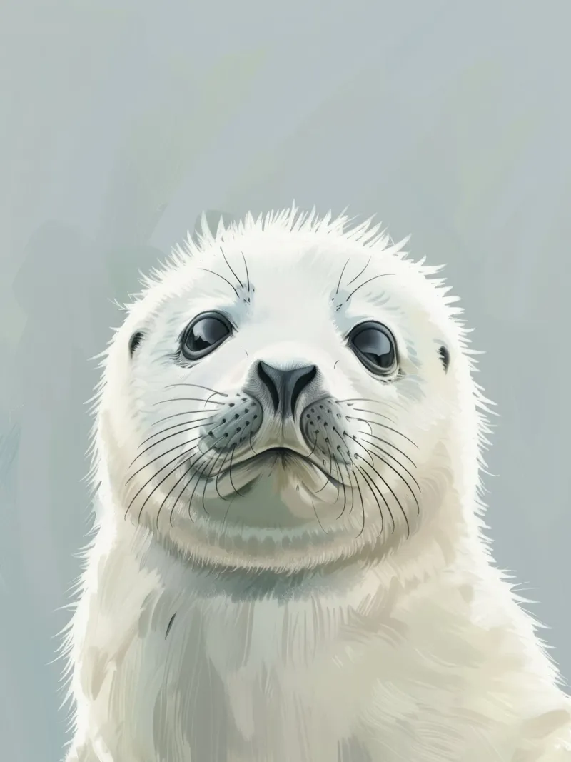 Portrait of a young seal looking curiously with a soft canvas by DesignDoodle