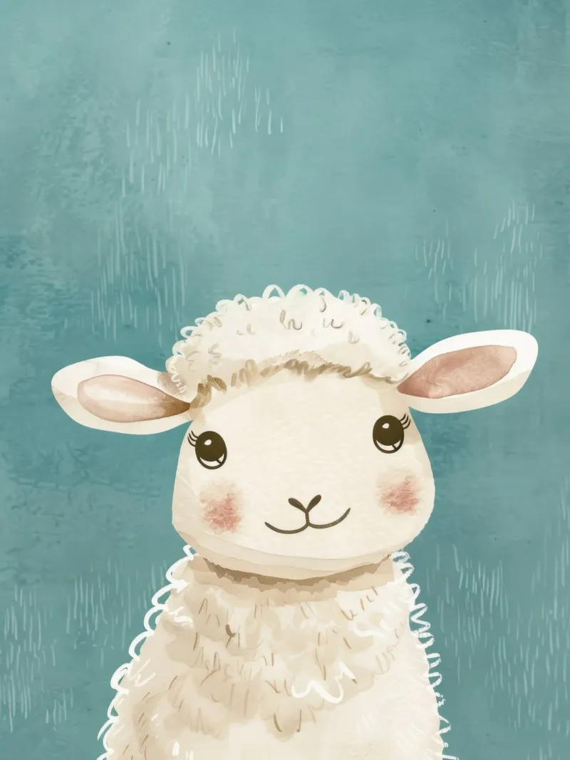 Cute cartoon sheep smiling against a blue background poster by DesignDoodle