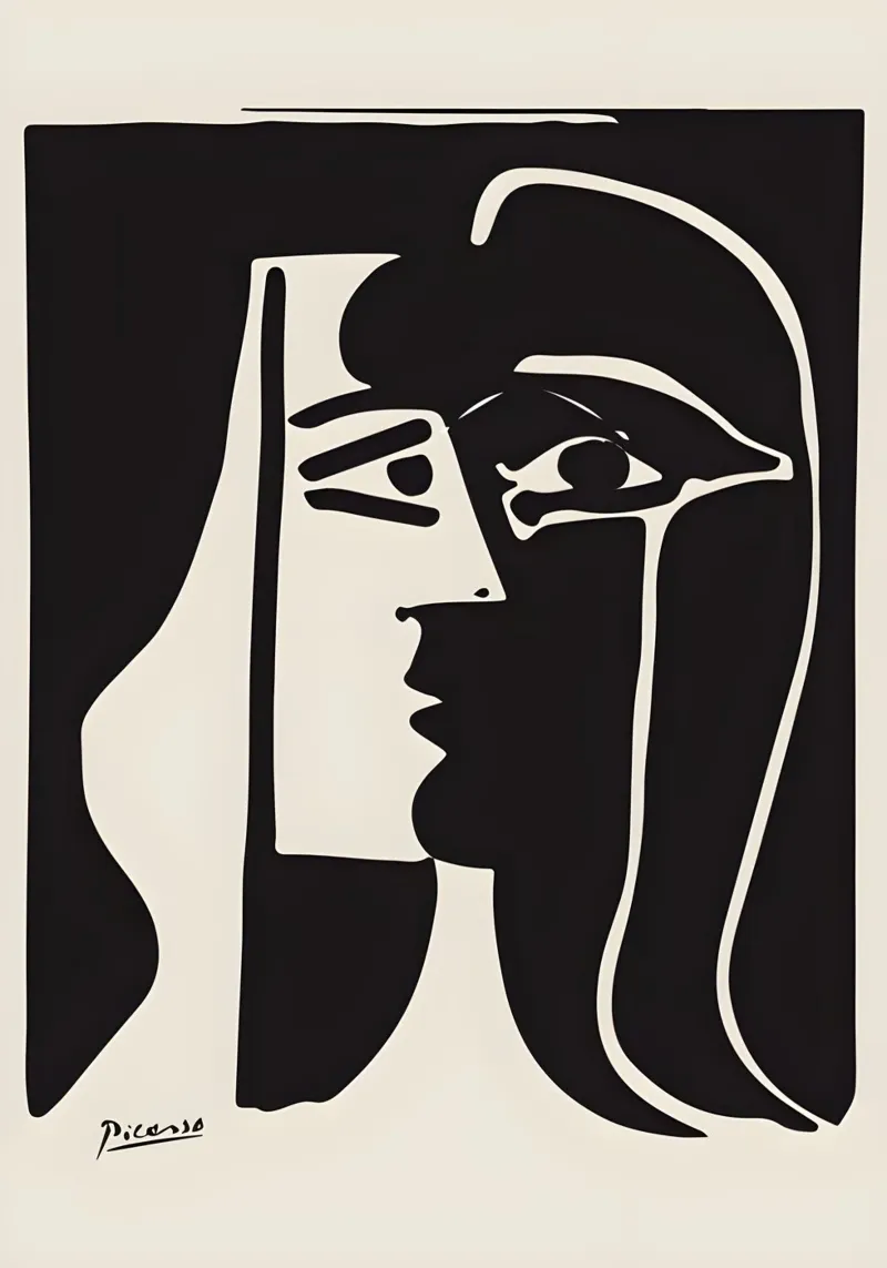 Picasso Zwart Wit Surrealistisch Profiel Abstract Gezicht hahnemühle van homdeco