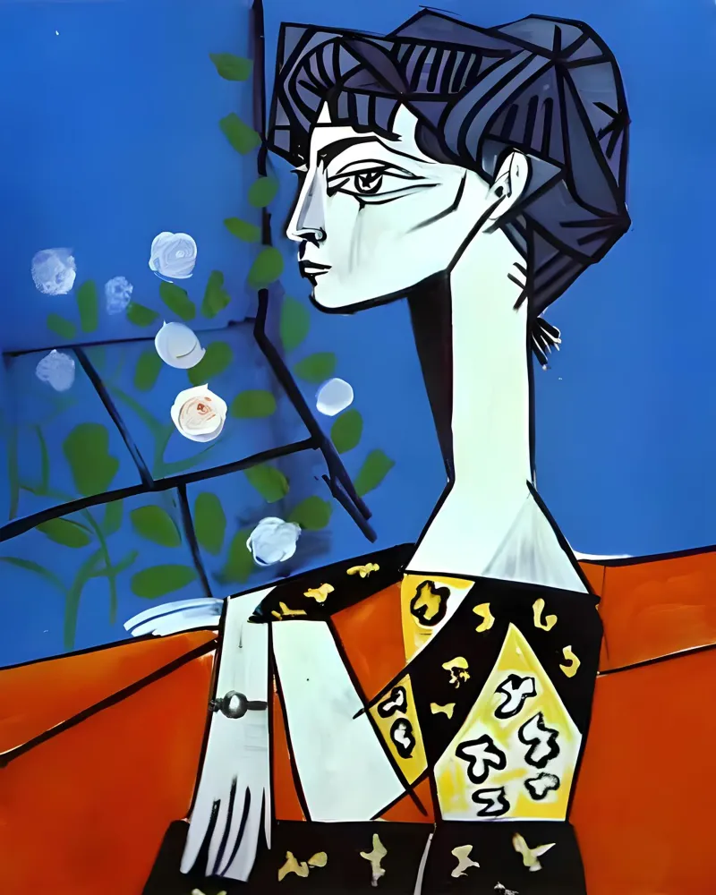 Picasso Donna con rose bianche Ritratto cubista blu pellicola backlit da homdeco