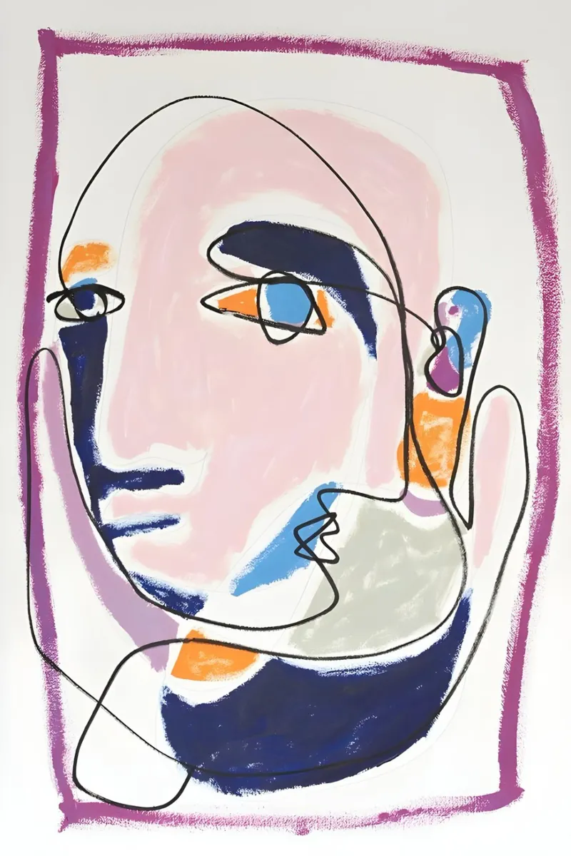 Abstract Pastel Face Continuous Line Art Modern Print canvas by homdeco