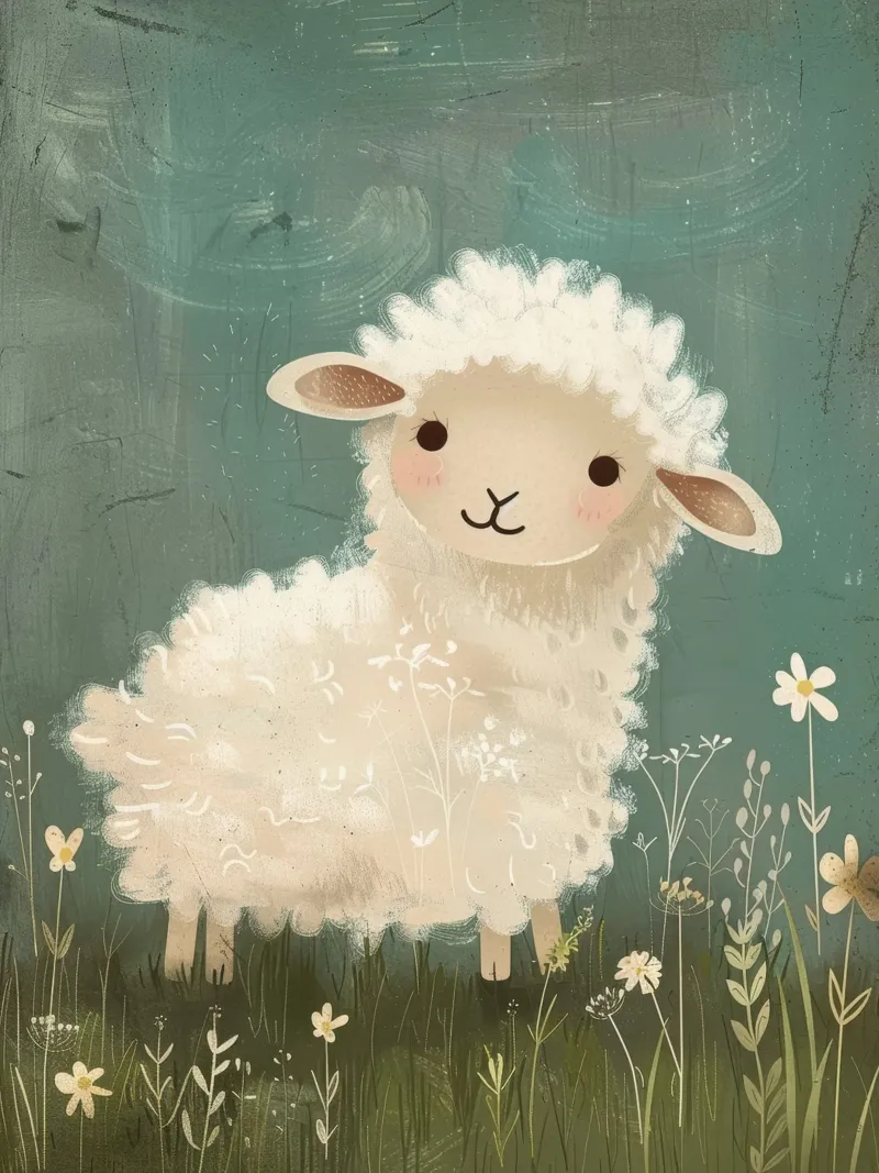 Simpatico agnello di peluche in piedi tra i fiori di campo in un prato pellicola backlit da DesignDoodle