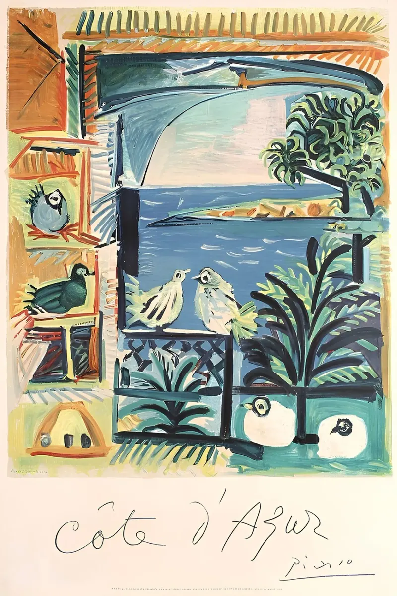Picasso Côte d'Azur Abstract Landschap Zeegezicht canvas met Baklijst van homdeco