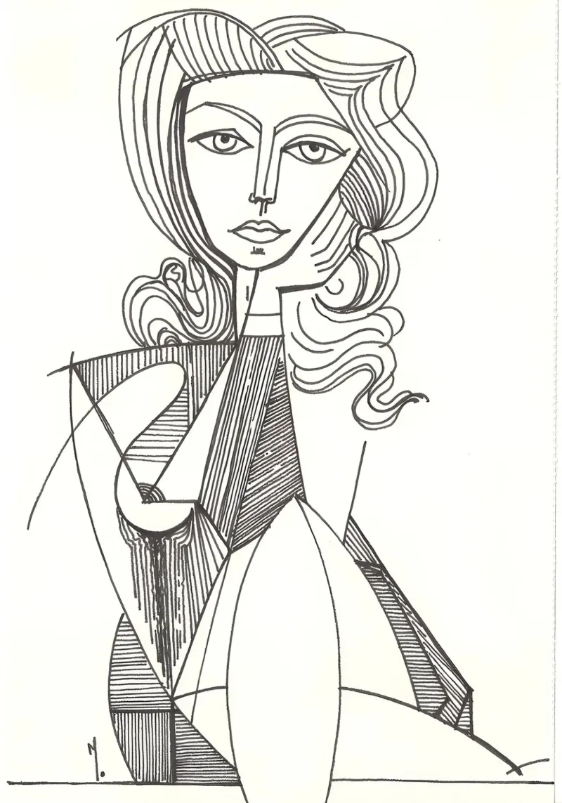 Abstract Woman Cubist Line Art Minimalist Print canvas with Floater frame by homdeco
