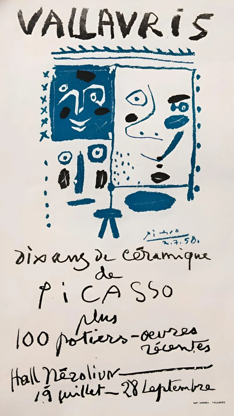 Manifesto della mostra della ceramica di Picasso Vallauris 1950 poster con telaio in legno da homdeco