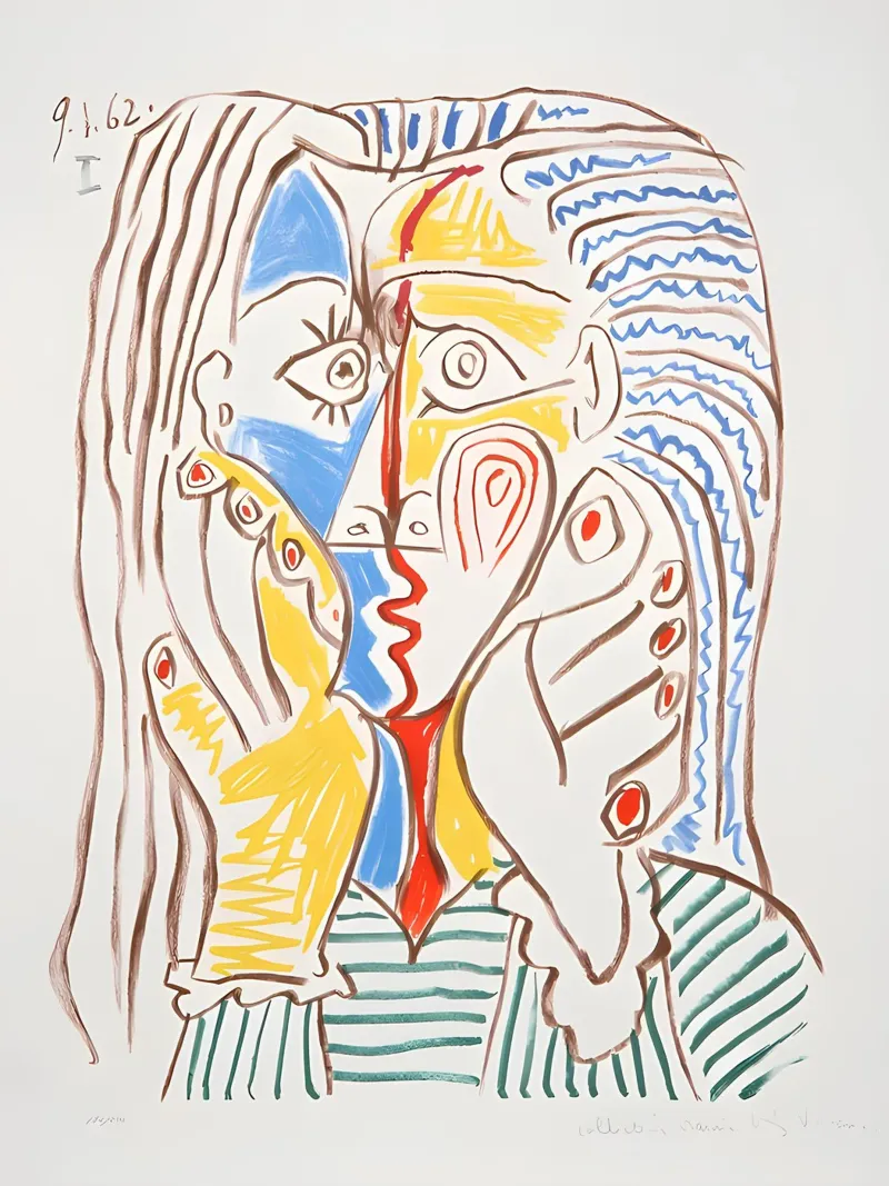 Picasso Femme en pleurs Cubiste Bleu Jaune Art Print hahnemühle de homdeco