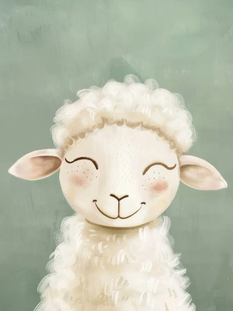 Cute cartoon sheep smiling with fluffy wool acrylic glass by DesignDoodle