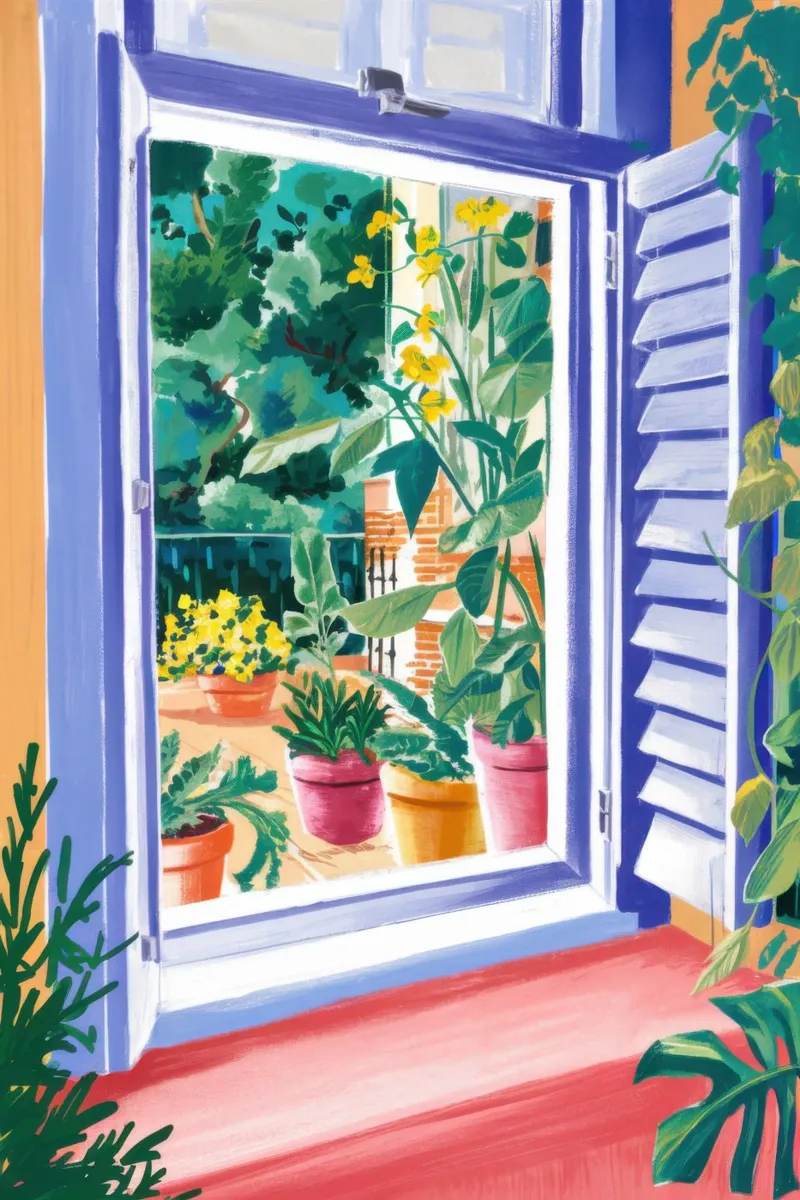 Sunlit Window Garden canvas with Floater frame by Veil Maya