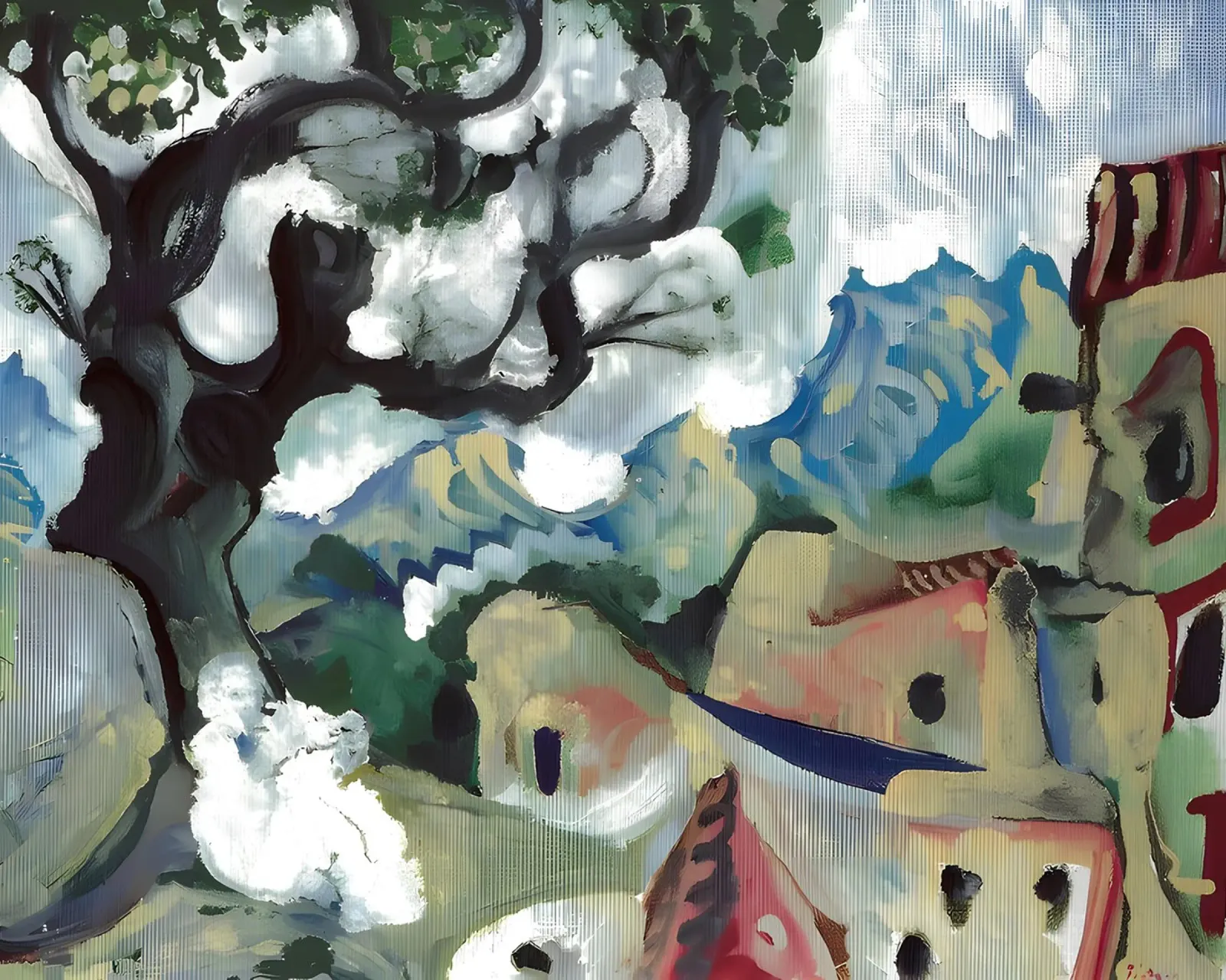 Abstract Village Landscape Moody Expressionist Tree canvas by homdeco