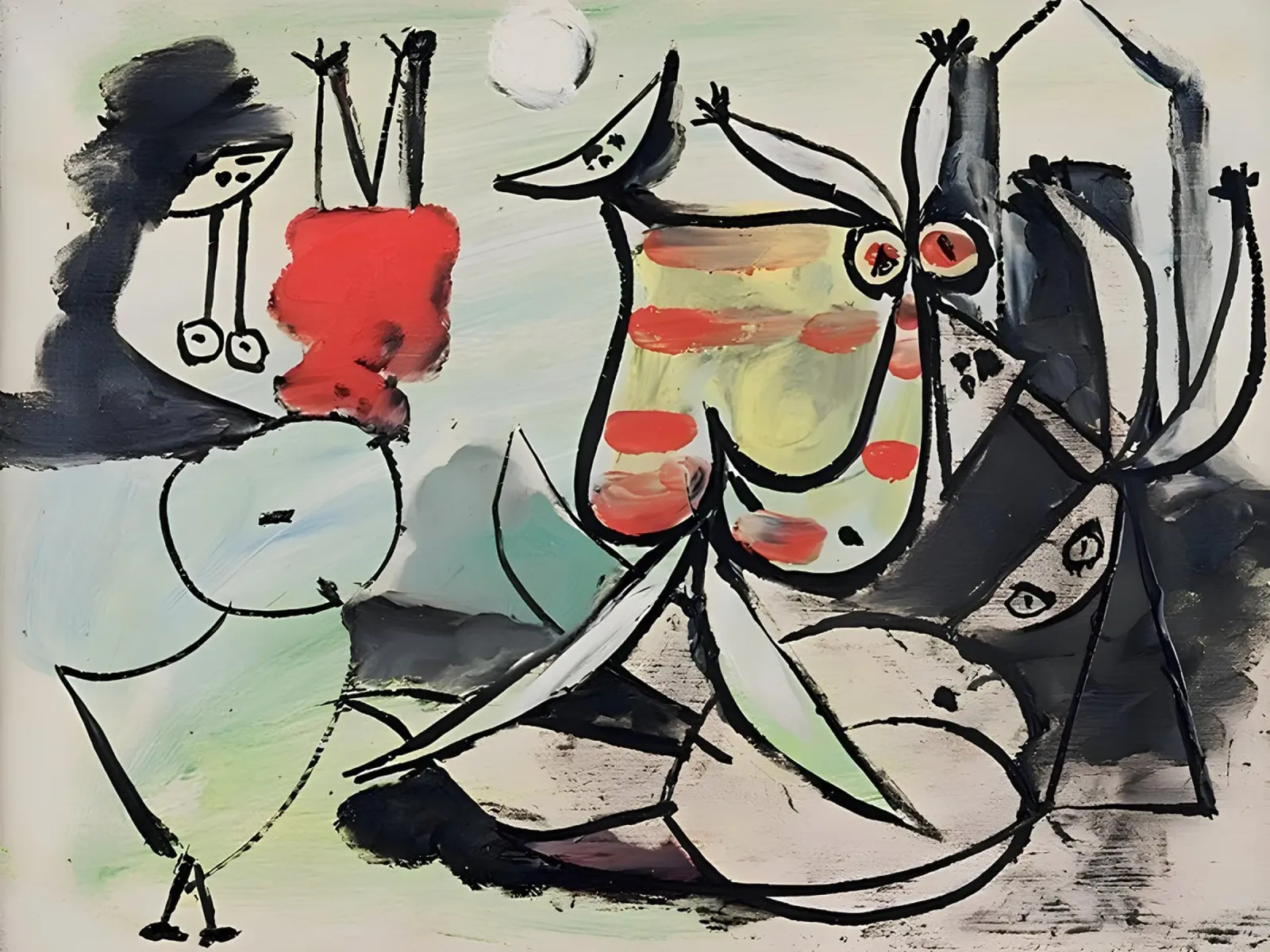 Abstracte figuren Speels kubistisch tafereel Expressieve kunst canvas met Baklijst van homdeco