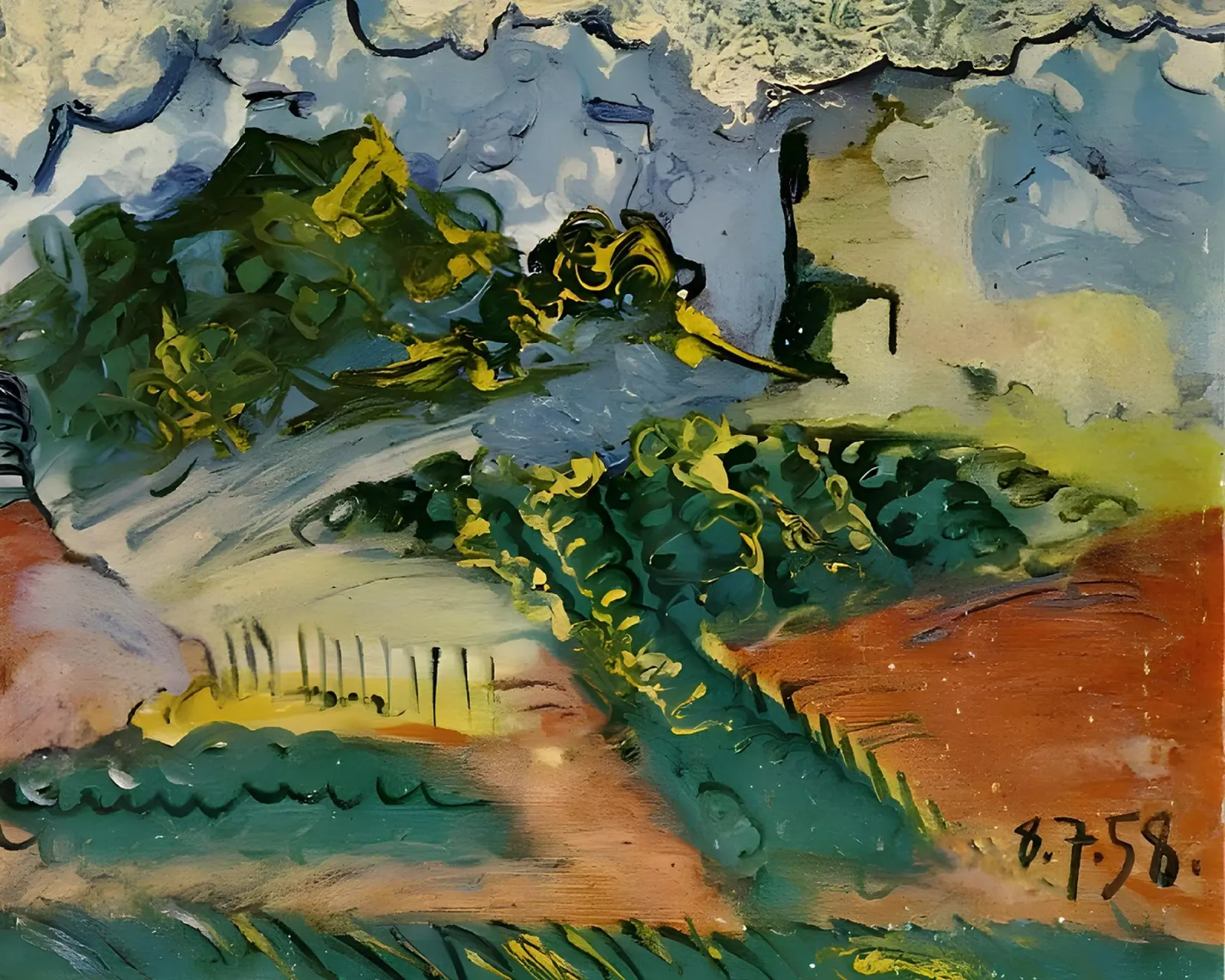Abstract landschap Expressieve aardetinten 1958 canvas van homdeco