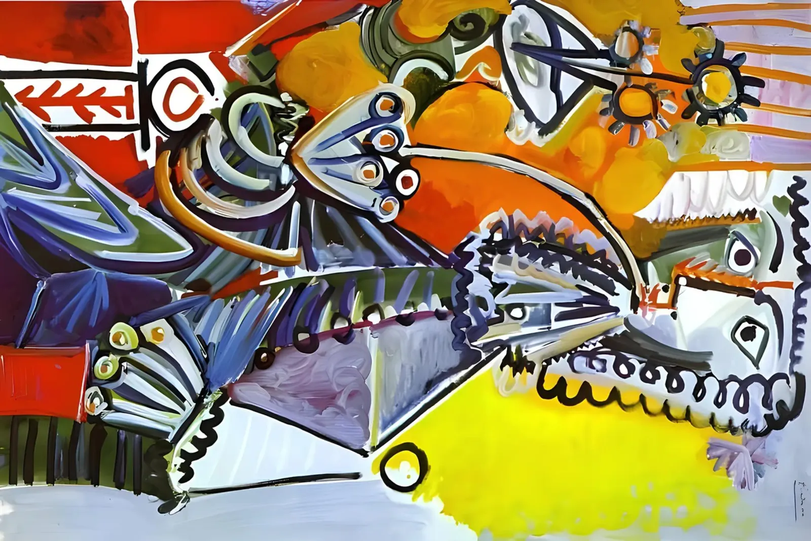 Abstract Dynamic Forms Vibrant Cubist Composition alluminio dibond da homdeco
