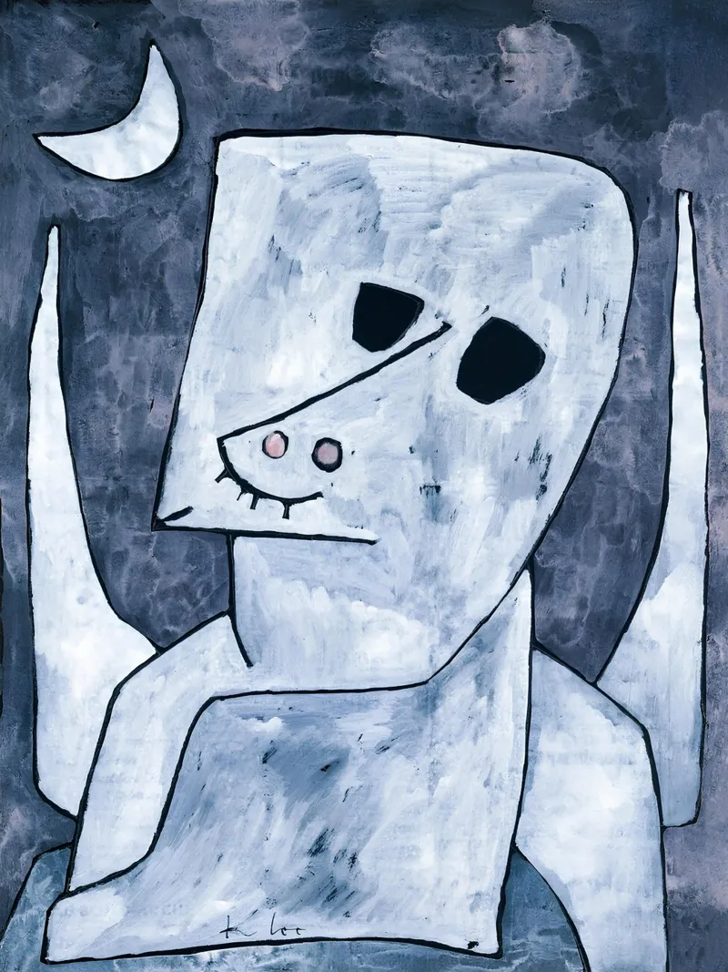 Paul Klee Angelus Novus Abstract Blauw Grijs canvas met Baklijst van homdeco