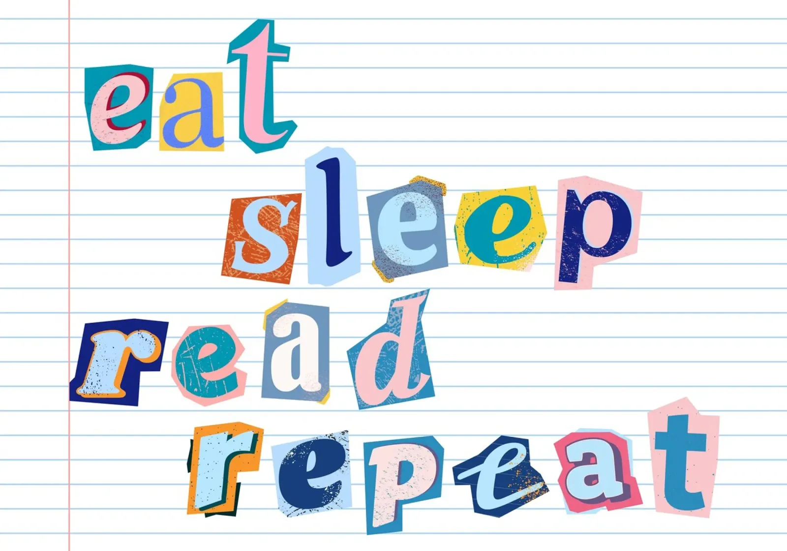 "Eat Sleep Read Repeat" Collage Style Reading Poster canvas with Floater frame by vintagepod