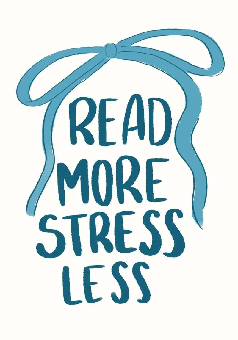 "Leggere di più stressare di meno" Poster con nastro blu calmante poster con telaio in alluminio da vintagepod