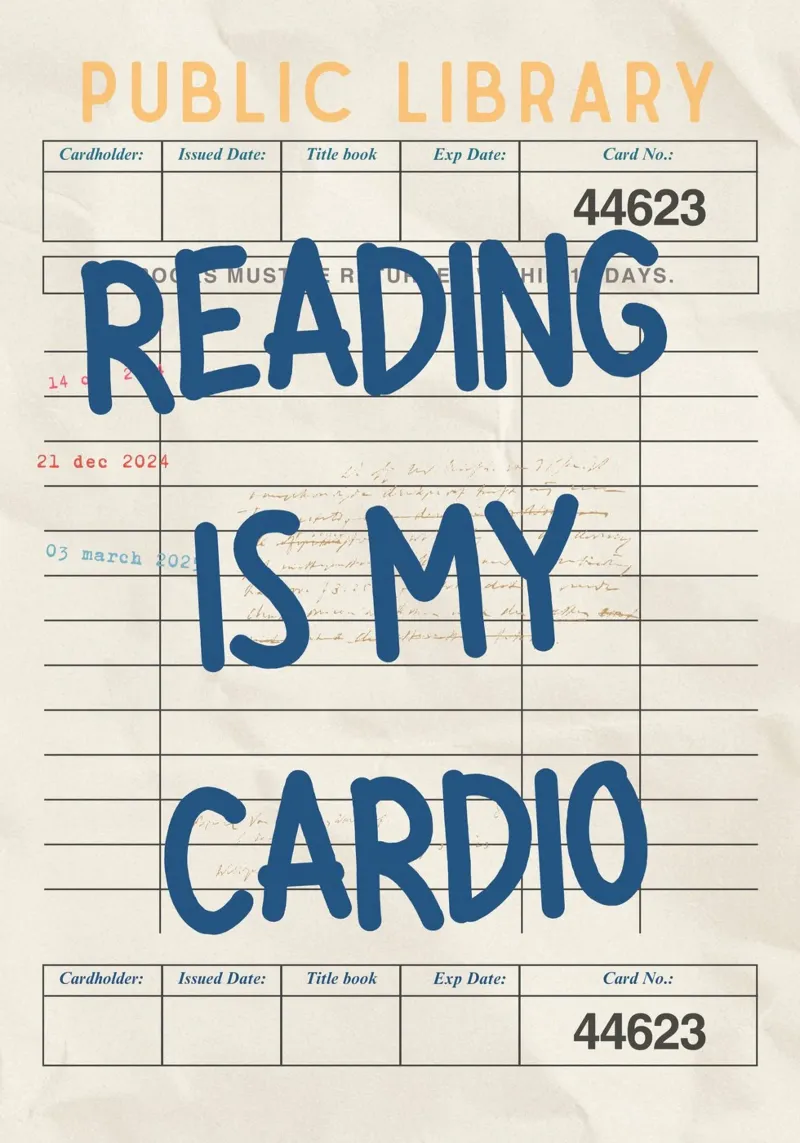 Poster d'epoca della biblioteca "La lettura è il mio cardio". poster con telaio in legno da vintagepod