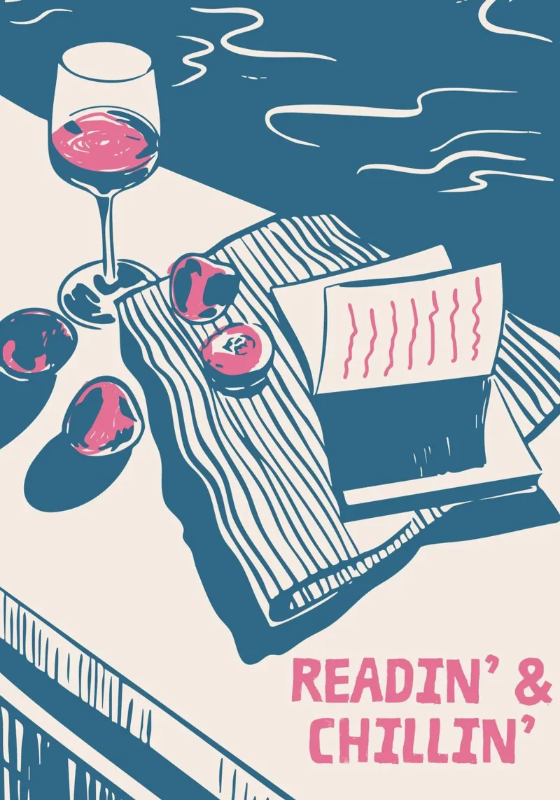 "Wein- und Buchästhetik-Poster "Lesen & Chillen Leinwand von vintagepod
