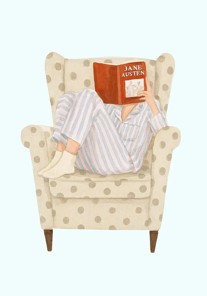 Jane Austen Gemütliche Lektüre - Sessel Bücherwurm Kunst Poster von vintagepod