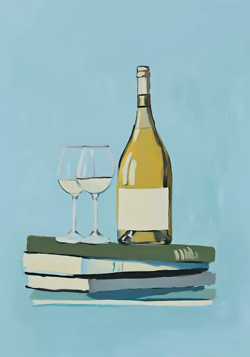 Vino y libros - Bodegón de tarde relajante metacrilato de vintagepod
