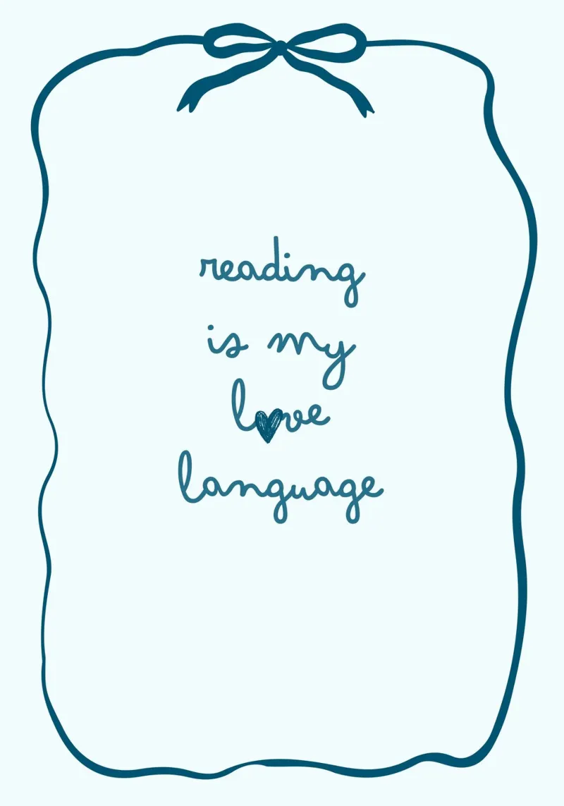 Affiche "Reading Is My Love Language" (La lecture est ma langue d'amour) avec nœud bleu hahnemühle de vintagepod
