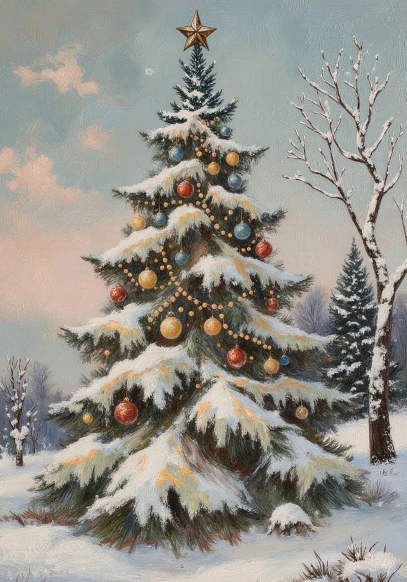 Snow-Kissed Christmas Tree poster met kunststof frame van Attaboy Dsgn