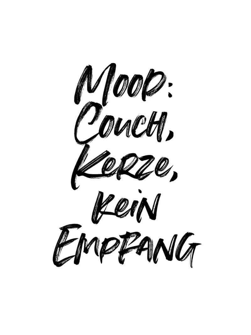 Mood: Couch, Kerze, kein Empfang | minimalistic design alluminio dibond da just typo