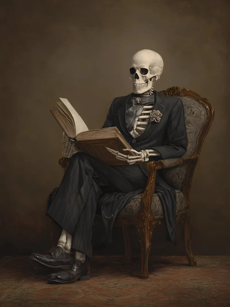 Skeleton reading a book pellicola backlit da IamHomeStudio