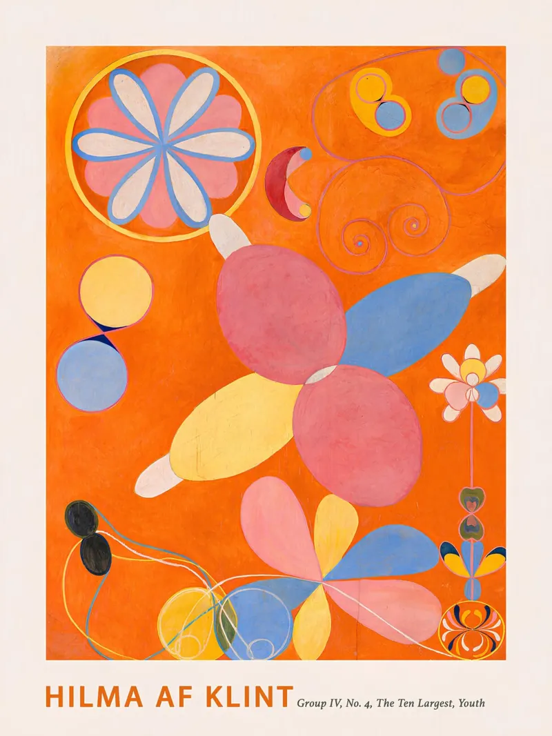Hilma af Klint "Jugend" Abstrakter Blumendruck in Orange Hahnemühle von homdeco