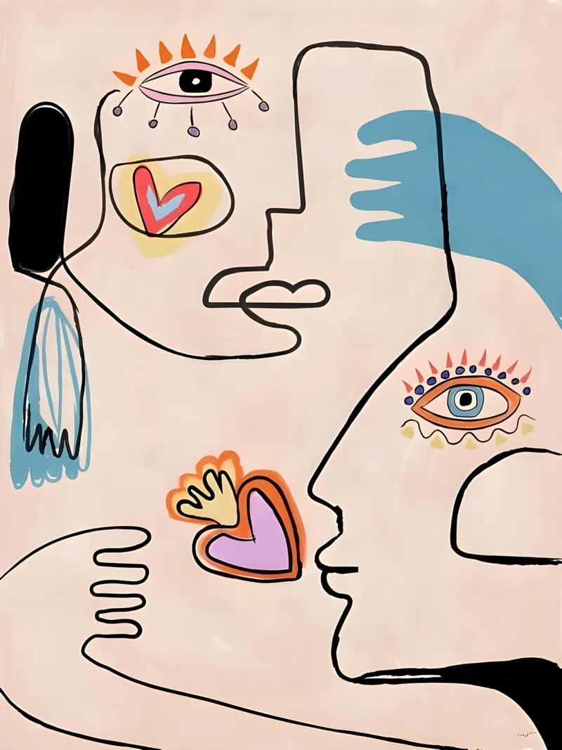 Picasso Inspired "Soulmates" Line Art Print poster by homdeco